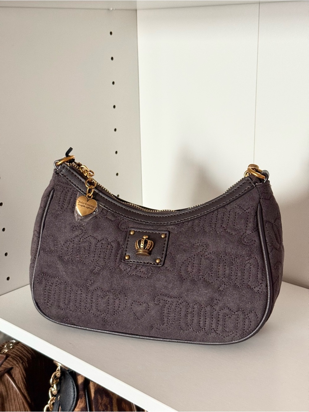 Juicy Couture “Totally Juicy” Suede Embossed Shoulder Bag with Gold Hardware - Picture 3 of 5